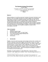 The Nanotechnology R(Evolution)1 Charles Tahan Cavendish Laboratory, University of Cambridge, JJ Thomson Ave, Cambridge, CB3 0HE, UK Charlie@Tahan.Com (2006)