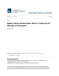 Woodrow Wilson, Warren G. Harding, and the Espionage Act Prosecutions