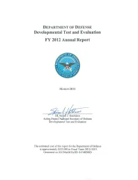 Department of Defense Developmental Test and Evaluation FY 2012 Annual Report