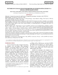 Pattern of Coagulation Parameters In