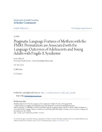 Pragmatic Language Features of Mothers with the FMR1 Premutation