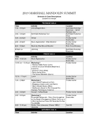 2019 MARSHALL MANDOLIN SUMMIT Schedule & Class Descriptions (Subject to Change)