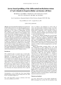 Array-Based Profiling of the Differential Methylation Status of Cpg Islands in Hepatocellular Carcinoma Cell Lines