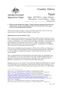 Country Advice Egypt – EGY38074 – Coptic Christian – Monasteries