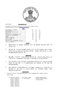 NOTES 1. Mentioning of Urgent Matters Will Be Before Hon'ble DB-I at 10:30 A.M