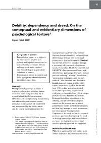On the Conceptual and Evidentiary Dimensions of Psychological Torture1