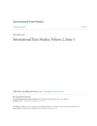 International Yeats Studies, Volume 2, Issue 1