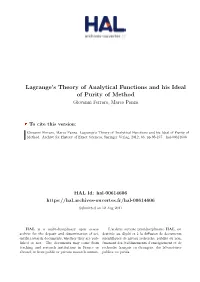 Lagrange's Theory of Analytical Functions and His Ideal of Purity of Method