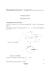 Riemannian Geometry – Lecture 16 Computing Sectional Curvatures