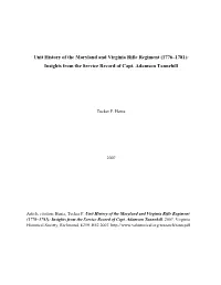 Unit History of the Maryland and Virginia Rifle Regiment (1776–1781): Insights from the Service Record of Capt