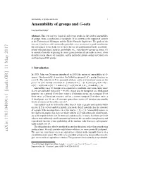 Amenability of Groups and G-Sets 1 Amenability of Groups and G-Sets