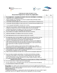 CHECKLIST for STUDENT VISA Documents Required for Tourist Visa Application Yes No