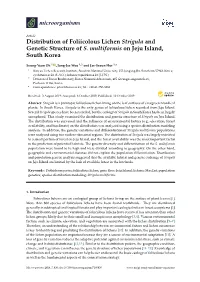 Distribution of Foliicolous Lichen Strigula and Genetic Structure of S. Multiformis on Jeju Island, South Korea