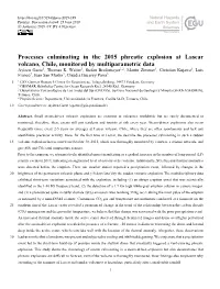 Processes Culminating in the 2015 Phreatic Explosion at Lascar Volcano, Chile, Monitored by Multiparametric Data Ayleen Gaete1, Thomas R