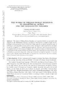 The Works of William Rowan Hamilton in Geometrical Optics and the Malus-Dupin Theorem