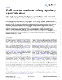 SOAT1 Promotes Mevalonate Pathway Dependency in Pancreatic Cancer