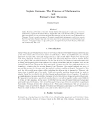 Sophie Germain, the Princess of Mathematics and Fermat's Last
