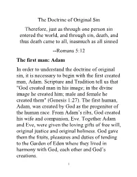 The Doctrine of Original Sin Therefore, Just As Through One