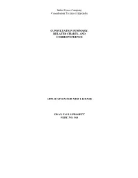 Swan Falls Project Consultation Appendix