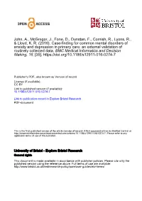 Case-Finding for Common Mental Disorders of Anxiety and Depression in Primary Care: an External Validation of Routinely Collected Data