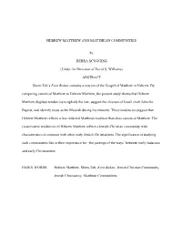 HEBREW MATTHEW and MATTHEAN COMMUNITIES By