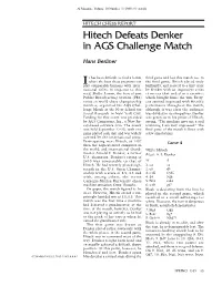 Hitech Defeats Denker in AGS Challenge Match