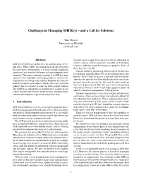Challenges in Managing SSH Keys – and a Call for Solutions