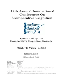 19Th Annual International Conference on Comparative Cognition