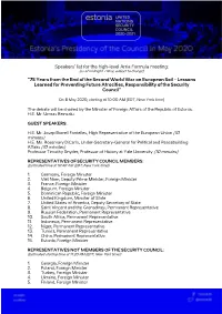 Speakers' List for the High-Level Arria Formula Meeting: “75 Years From