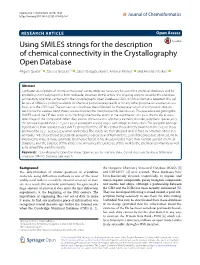 Using SMILES Strings for the Description of Chemical Connectivity in the Crystallography Open Database
