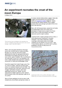 An Experiment Recreates the Crust of the Moon Europa 14 March 2014
