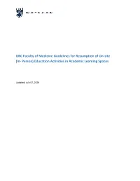 UBC Faculty of Medicine Guidelines for Resumption of On-Site (In- Person) Education Activities in Academic Learning Spaces