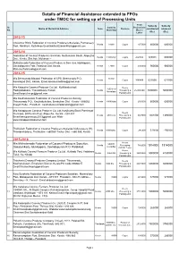 Details of Financial Assistance Extended to Fpos Under TMOC for Setting up of Processing Units