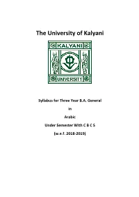 Syllabus for Three Year BA General in Arabic Under Semester with CBCS