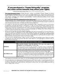 Trump University” Program, Two Class Action Lawsuits May Affect Your Rights