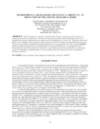 Environmental and Economic Impacts of a Carbon Tax: an Application of the Long Island Markal Model