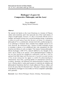 Heidegger's Legacy for Comparative Philosophy and the Laozi