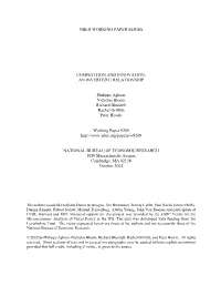 NBER WORKING PAPER SERIES COMPETITION and INNOVATION: an INVERTED U RELATIONSHIP Philippe Aghion Nicholas Bloom Richard Blundell