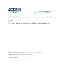 Uconn Libraries Newsletter Volume 18 Number 1
