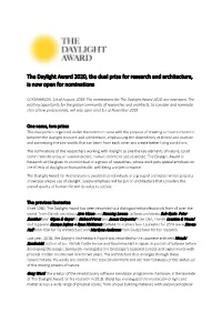 The Daylight Award 2020, the Dual Prize for Research and Architecture, Is Now Open for Nominations