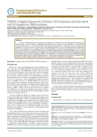 TMEM4 Is Highly Expressed in Plasma Cell Neoplasms And