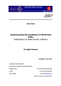Understanding the Breakdown in North East India: Explorations in State-Society Relations