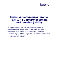 Emission Factors Programme Task 1 – Summary of Simple Desk Studies (2003)