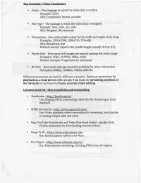 Key Concents / Video Parameters . Codec