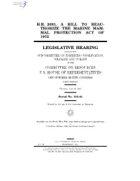 Legislative Hearing Committee on Resources U.S. House Of