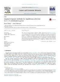 Quantal Response Methods for Equilibrium Selection in 2×2 Coordination Games