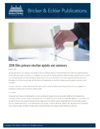 2018 Ohio Primary Election Update and Summary