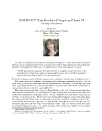 ACM SIGACT News Distributed Computing Column 33 Teaching Concurrency