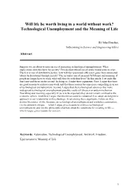 Technological Unemployment and the Meaning of Life