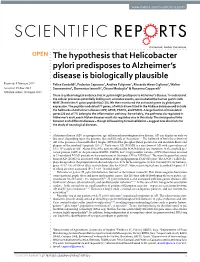 The Hypothesis That Helicobacter Pylori Predisposes to Alzheimer's